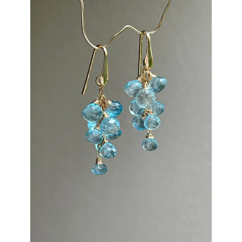 Sky blue topaz dangle earrings long topaz cluster earrings