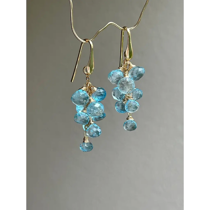 Sky blue topaz dangle earrings long topaz cluster earrings