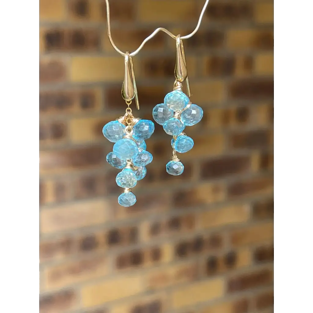 Sky blue topaz dangle earrings long topaz cluster earrings