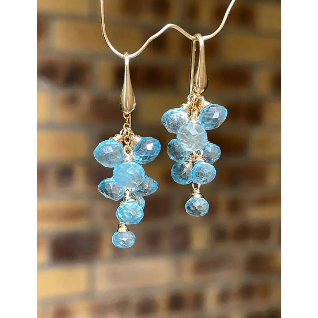 Sky blue topaz dangle earrings long topaz cluster earrings