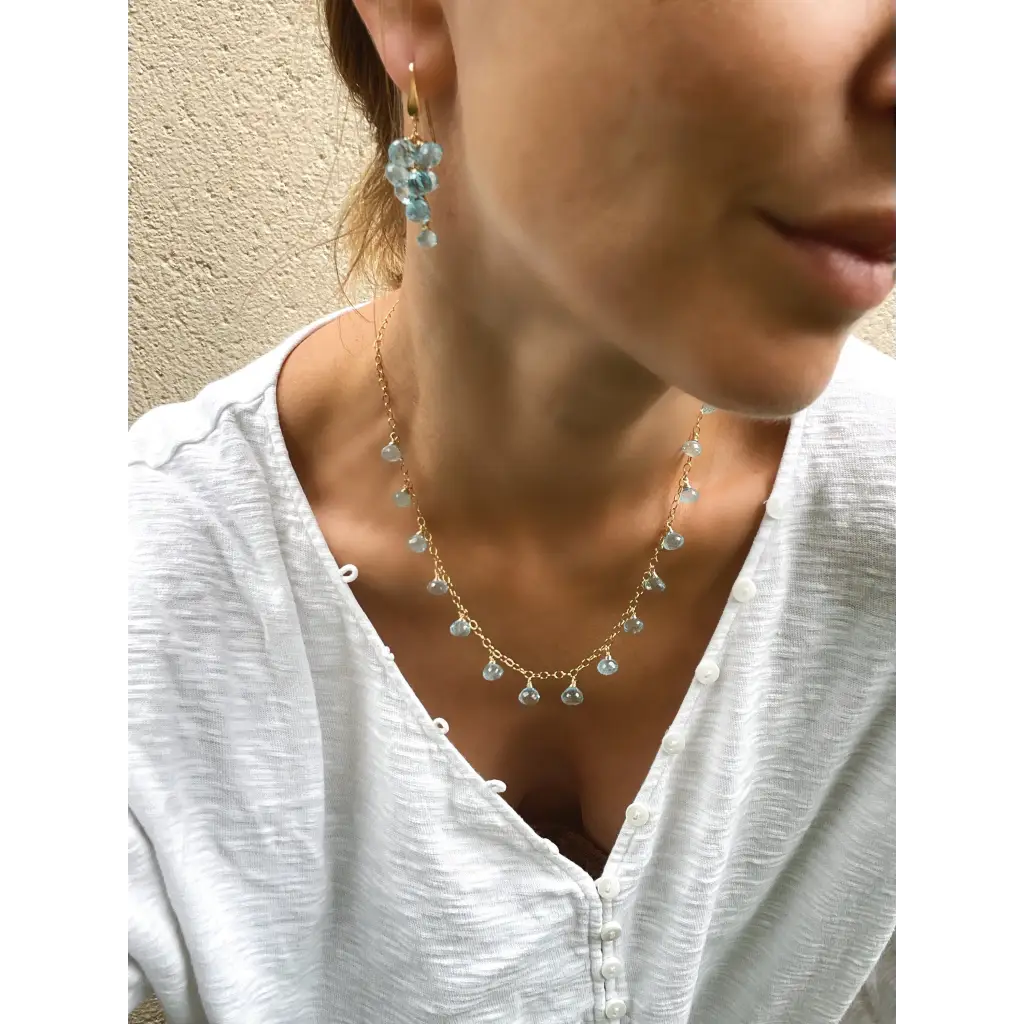 Sky blue topaz necklace topaz drop pendant necklace blue