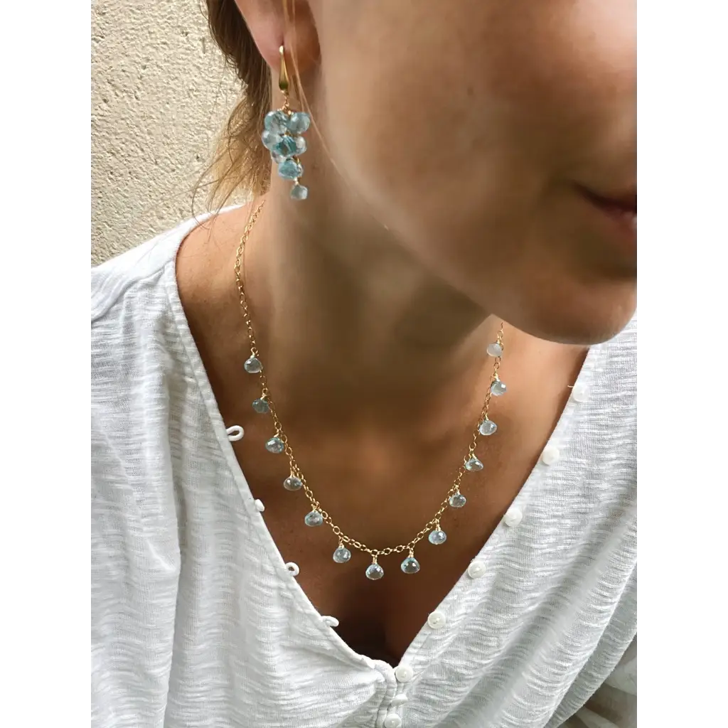 Sky blue topaz necklace topaz drop pendant necklace blue