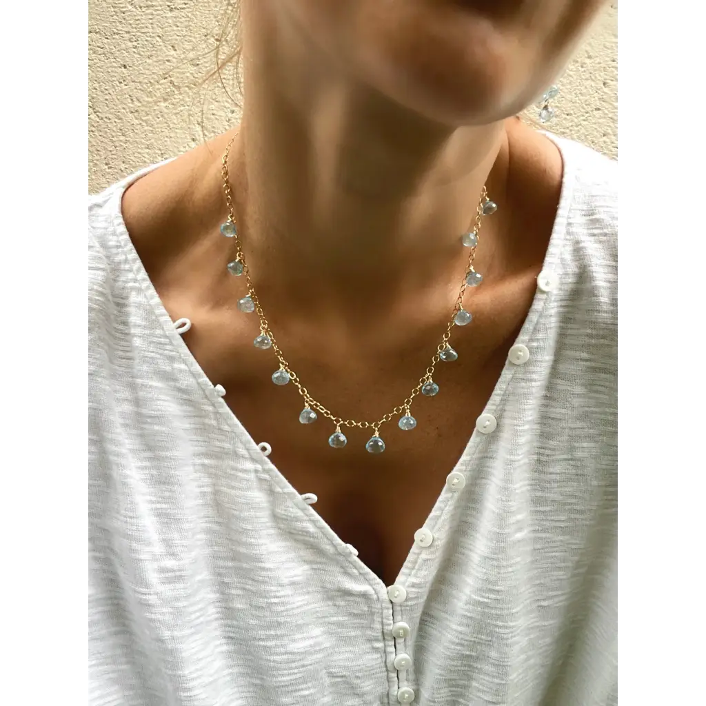 Sky blue topaz necklace topaz drop pendant necklace blue