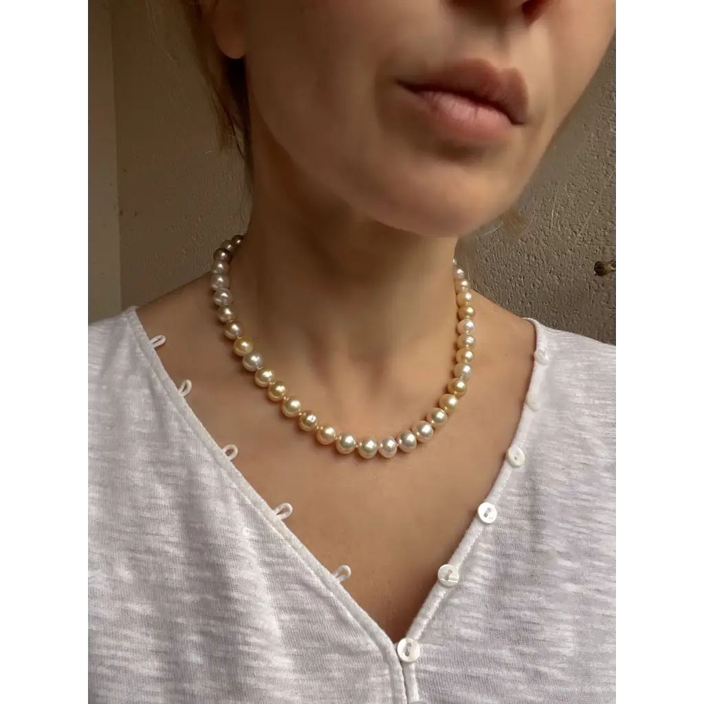 South sea pearl necklace semi baroque multi color genuine pearls