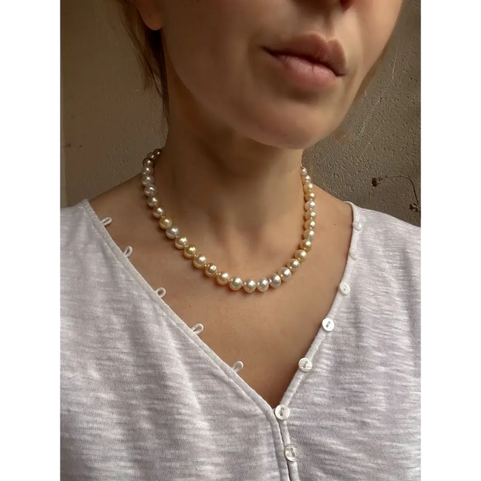 South sea pearl necklace, semi baroque multi color genuine pearls