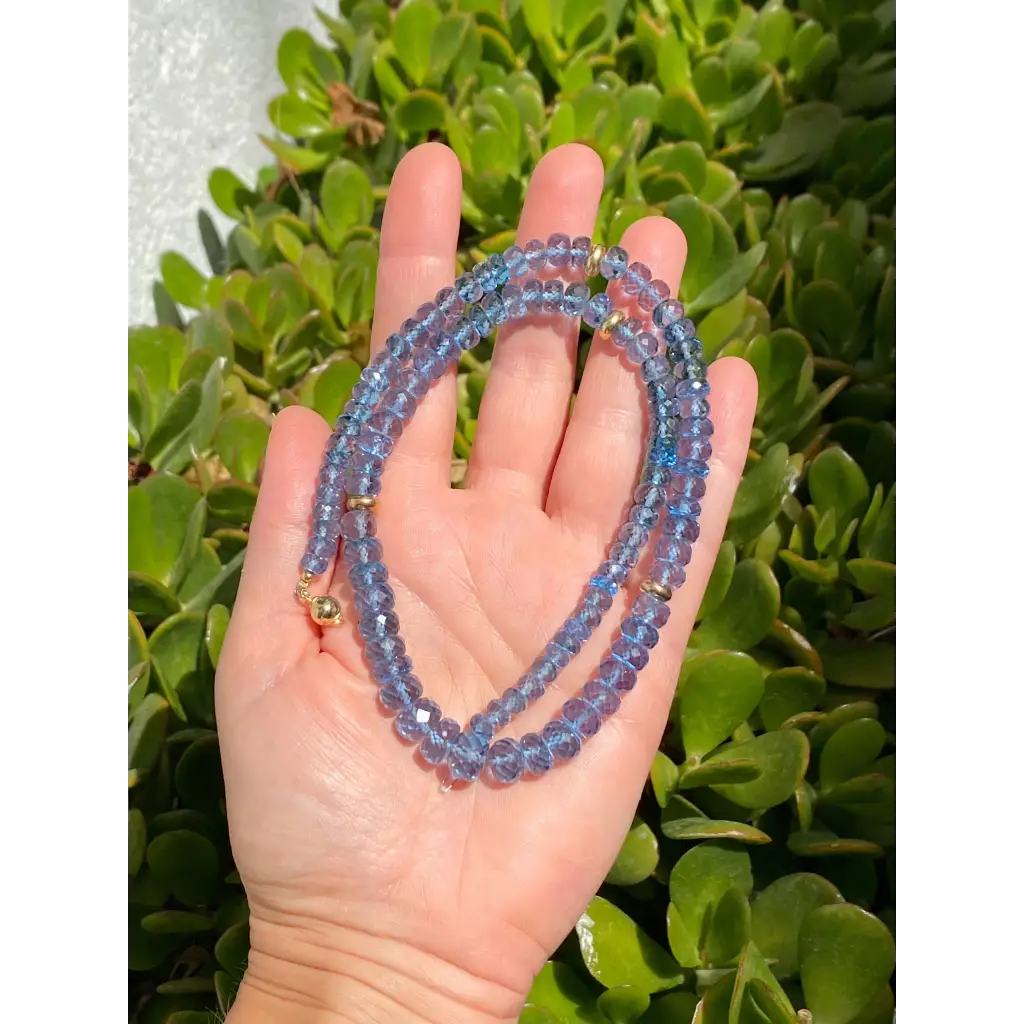 Swiss topaz and solid 18k gold beaded necklace. Genuine