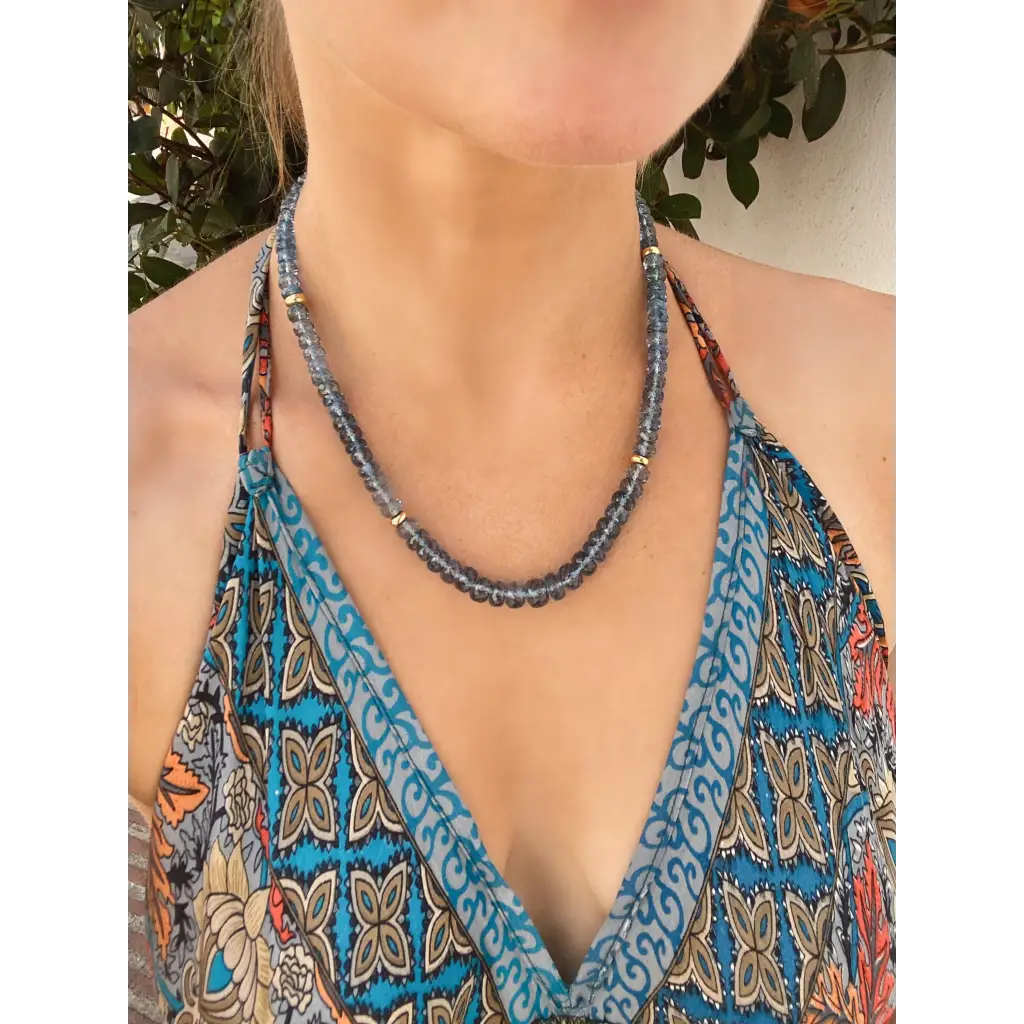 Swiss topaz and solid 18k gold beaded necklace. Genuine