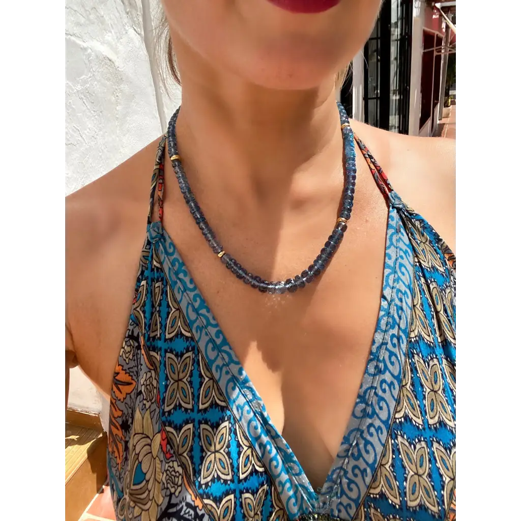 Swiss topaz and solid 18k gold beaded necklace. Genuine