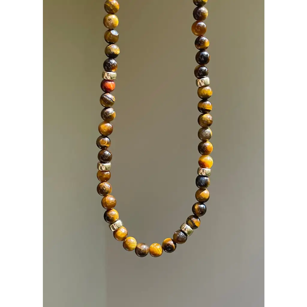 Tigers eye beaded necklace gold filled layering necklace
