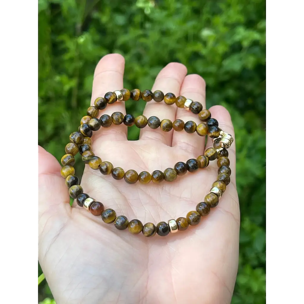Tigers eye beaded necklace gold filled layering necklace