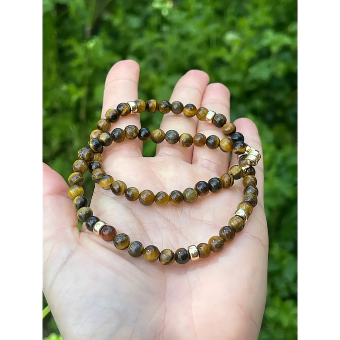 Tigers eye beaded necklace gold filled layering necklace