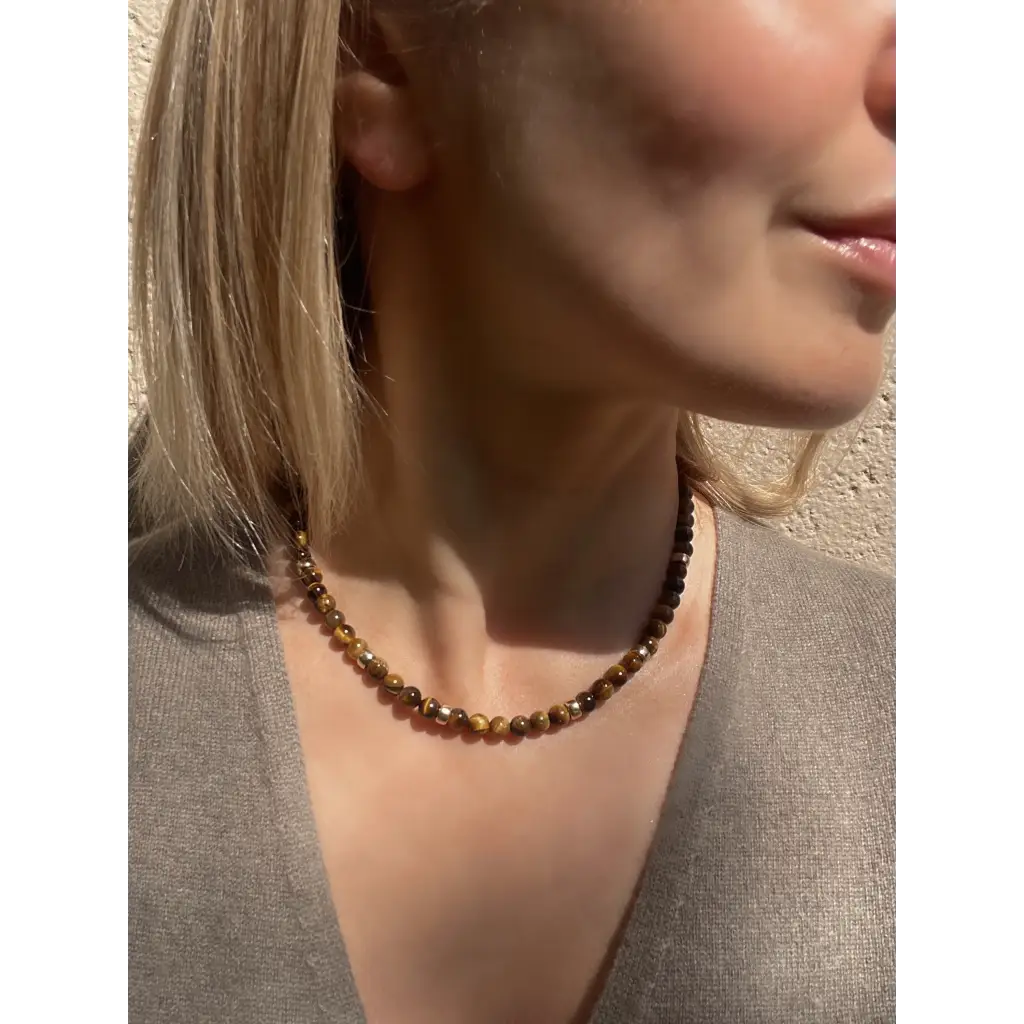 Tigers eye beaded necklace gold filled layering necklace