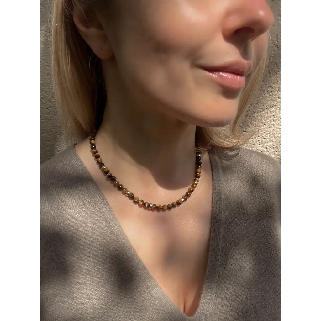 Tigers eye beaded necklace gold filled layering necklace