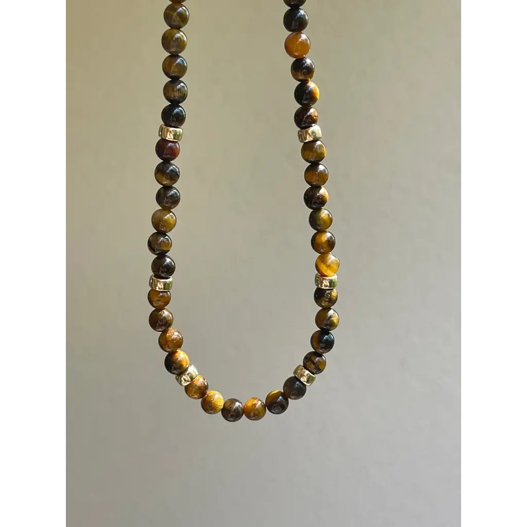 Tigers eye beaded necklace gold filled layering necklace