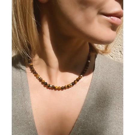 Tigers eye beaded necklace gold filled layering necklace