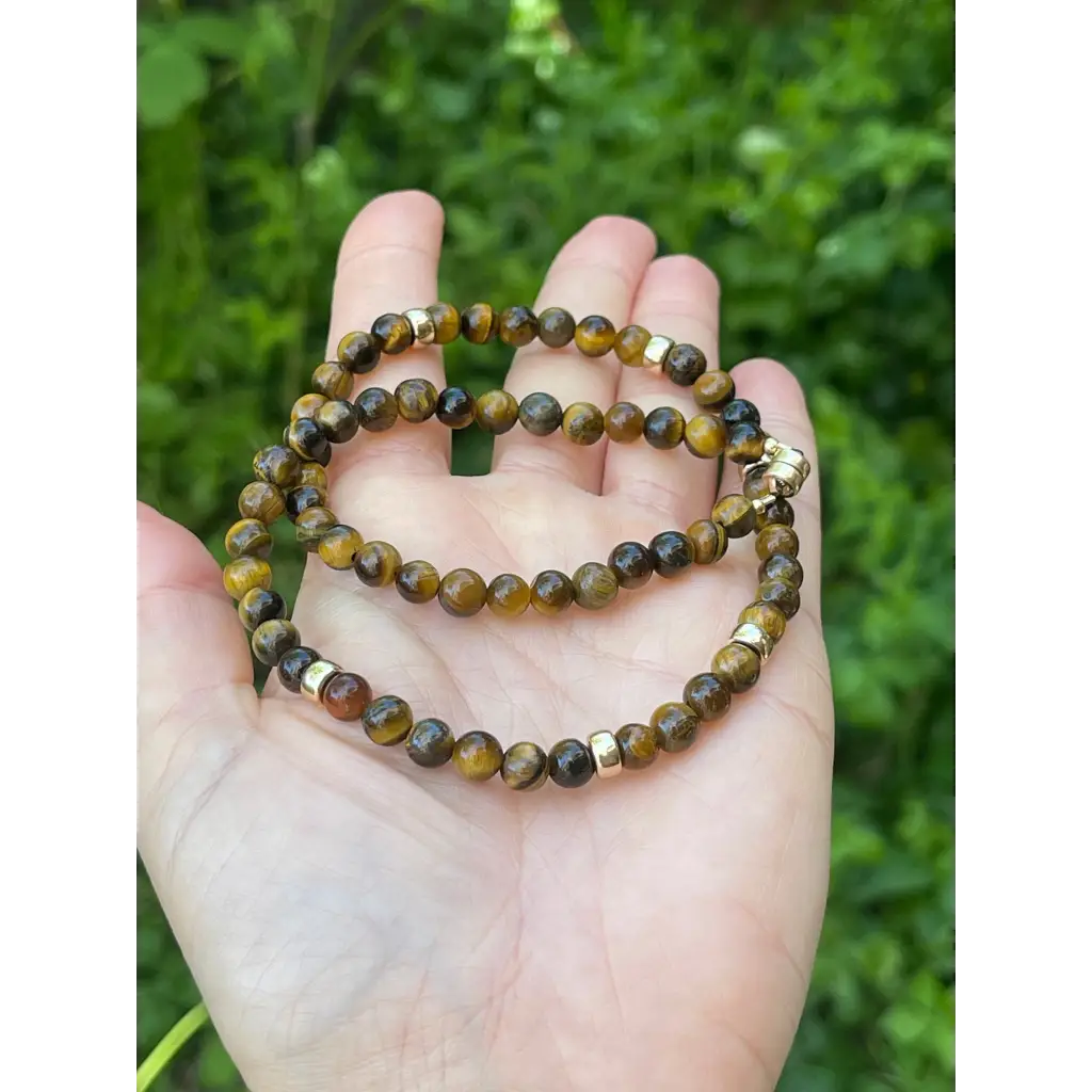 Tigers eye beaded necklace gold filled layering necklace