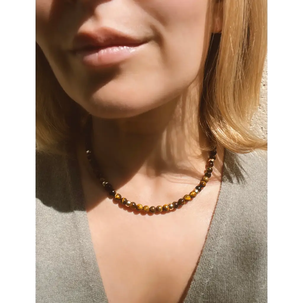Tigers eye beaded necklace gold filled layering necklace