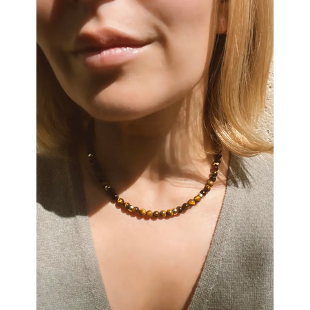 Tigers eye beaded necklace gold filled layering necklace