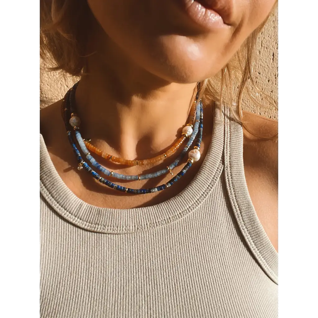 Tire gemstone beads and kasumi pearl necklace transformer