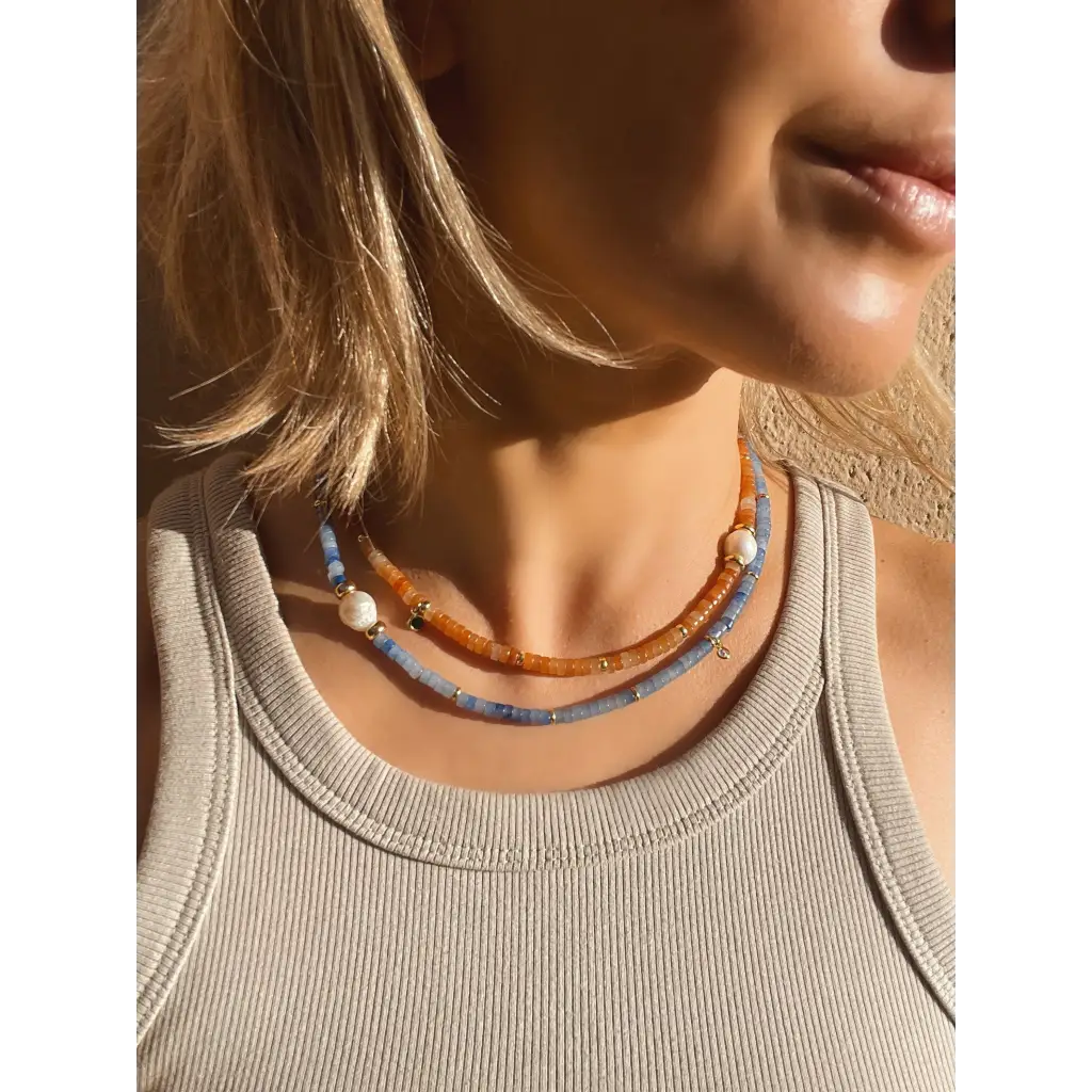 Tire gemstone beads and kasumi pearl necklace transformer