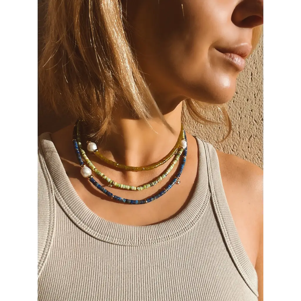 Tire gemstone beads and kasumi pearl necklace transformer