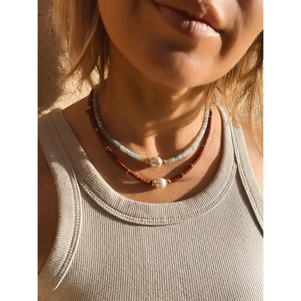 Tire gemstone beads and kasumi pearl necklace transformer