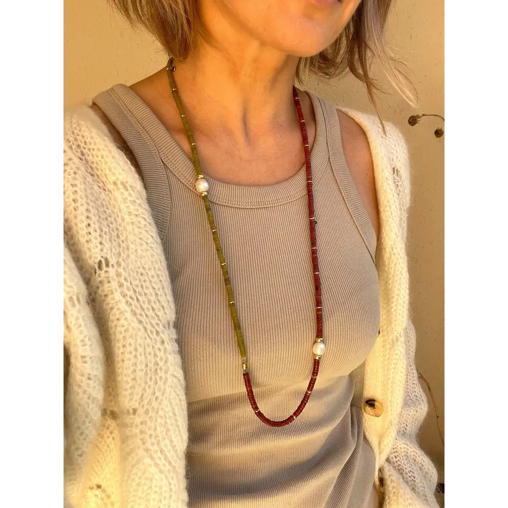 Tire gemstone beads and kasumi pearl necklace transformer