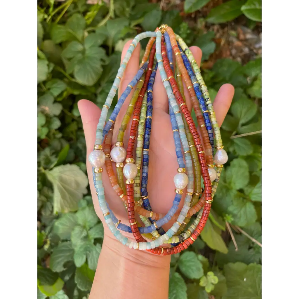 Tire gemstone beads and kasumi pearl necklace transformer