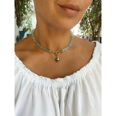 Top quality genuine aquamarine beads and 18k gold necklace