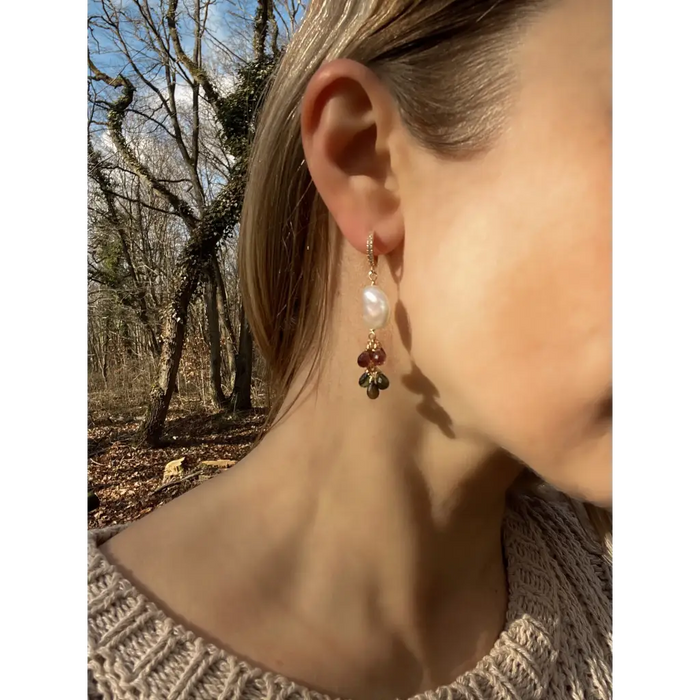 Tourmaline and pearl dangle earrings statement earrings gift