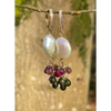 Tourmaline and pearl dangle earrings statement earrings gift