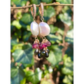 Tourmaline and pearl dangle earrings statement earrings gift