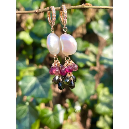 Tourmaline and pearl dangle earrings statement earrings gift