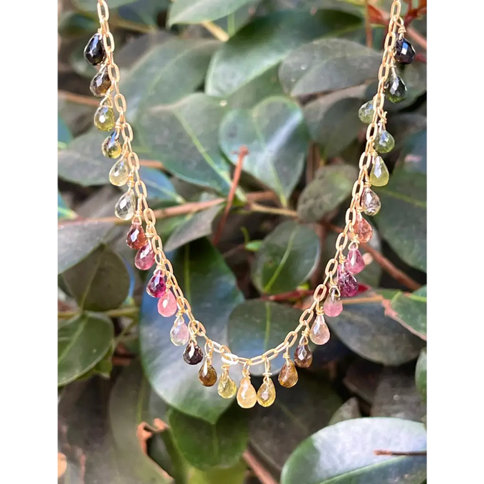 Tourmaline briolette necklace chain gold plated silver