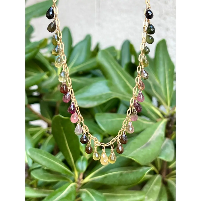 Tourmaline briolette necklace chain gold plated silver