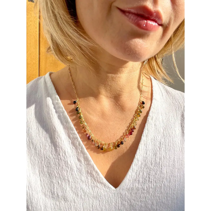 Tourmaline briolette necklace chain gold plated silver