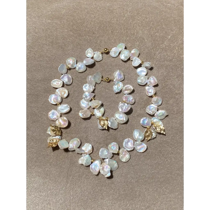Wedding pearl necklace and bracelet set bride jewelry set