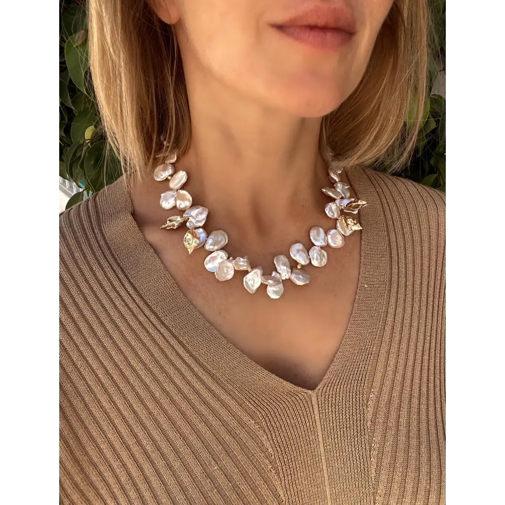 Baroque pearl back necklace wedding, natural pearl backdrop necklace