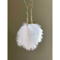 White feather and pearl earrings fresh water pearl long drop